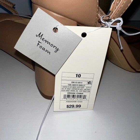 A New Day Tan Block Heel Sandals Ankle Strap & Square Toe Design Size 10 - Picture 8 of 9